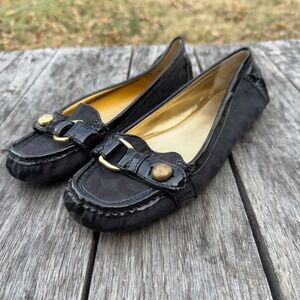 Coach Hellen Black Signature Jacquard Patent Leather Loafers Flats F2070 Size 8B